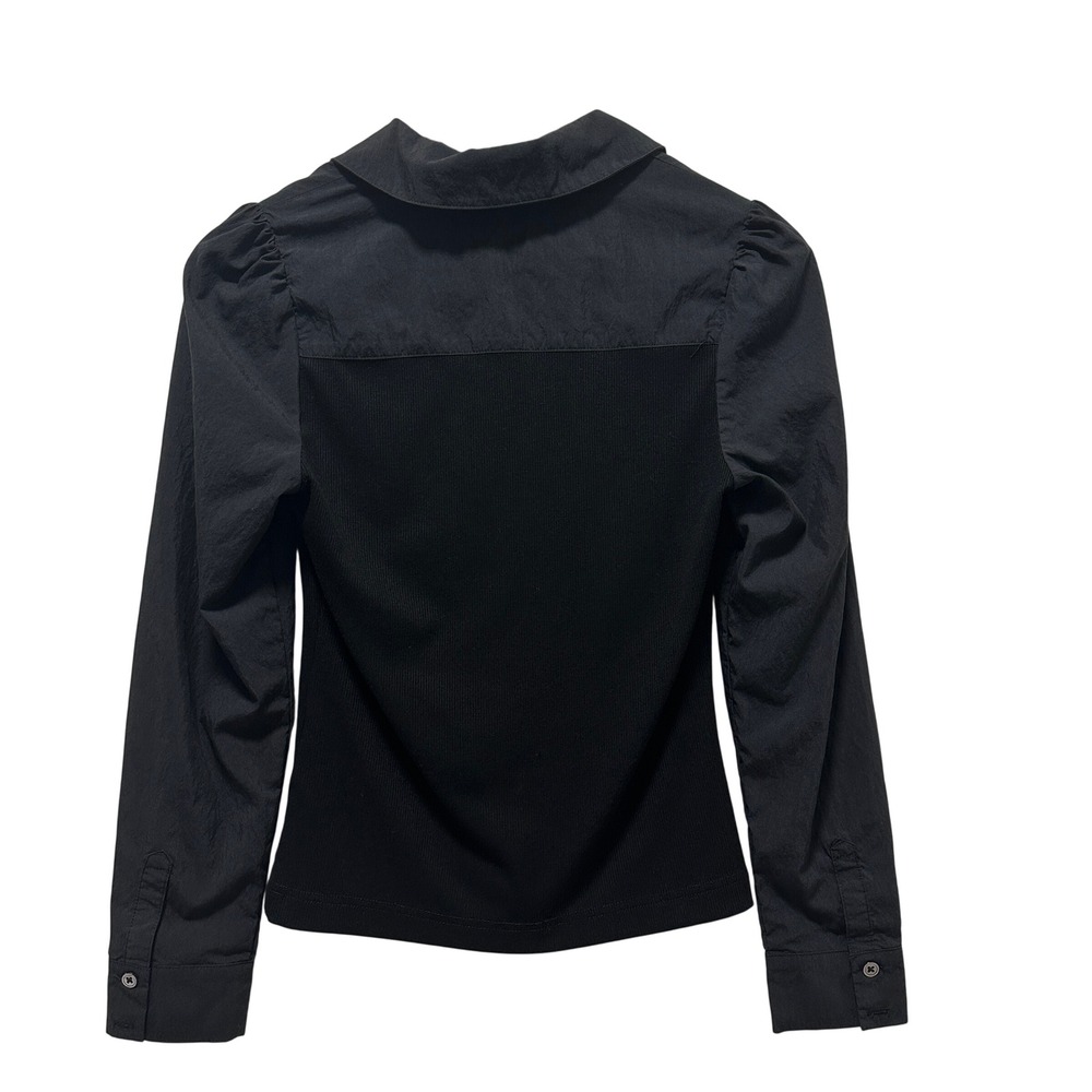 Robertson & Rodeo Mixed Media Top Womens Small Black Ribbed Knit Button V-Neck‎ - Picture 2 of 10